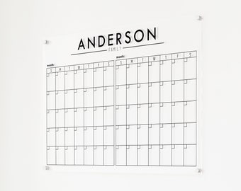 Large Two-Month Clear Acrylic Dry Erase Calendar w/ Family Name, Business Name/Logo, or Quote up top #38103 #47105
