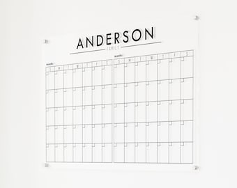 Large Two-Month Clear Acrylic Dry Erase Calendar w/ Family Name, Business Name/Logo, or Quote up top #38103 #47105