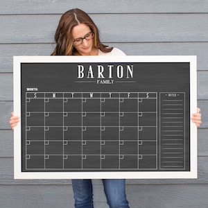 Framed Chalkboard Dry Erase Monthly Family Calendar for Wall | Personalized Monthly Planner Perpetual Wall Calendar with Notes Section