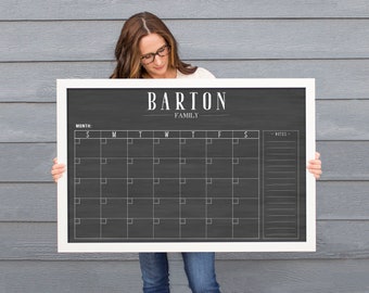 Framed Chalkboard Dry Erase Monthly Family Calendar for Wall | Personalized Monthly Planner Perpetual Wall Calendar with Notes Section