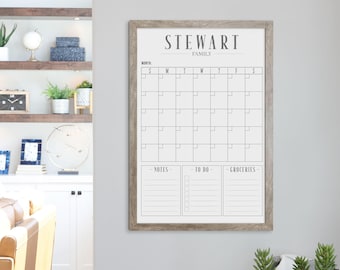Personalized Dry Erase Monthly Family Planner with 3 Custom Sections | Custom Reusable Monthly Calendar with To Do List, Notes and Groceries