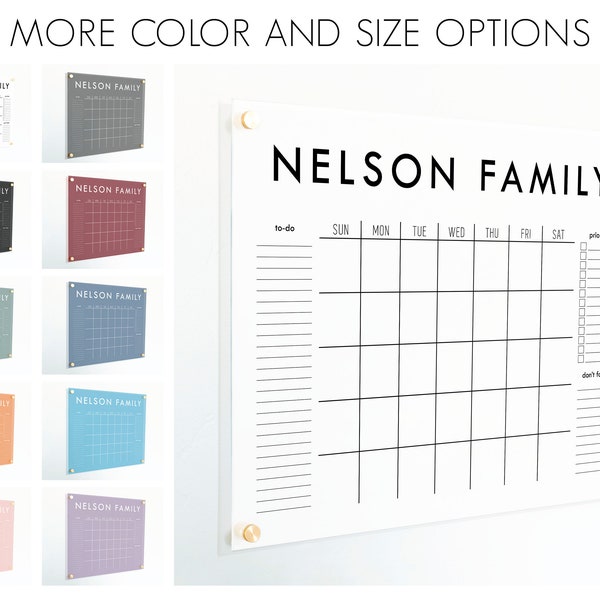 Personalized Acrylic Calendar for Wall, Frosted Colored Background,  Dry Erase Whiteboard for Home Office, Kitchen, or Family Command Center