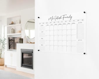 Personalized Acrylic Calendar for Wall | Dry Erase Whiteboard Calendar for Family in Home Office decor