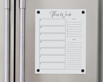 Personalized Dry Erase Weekly Fridge Calendar with 2 Custom Sections | Reusable Meal Planner, Family Schedule with Magnetic Hardware