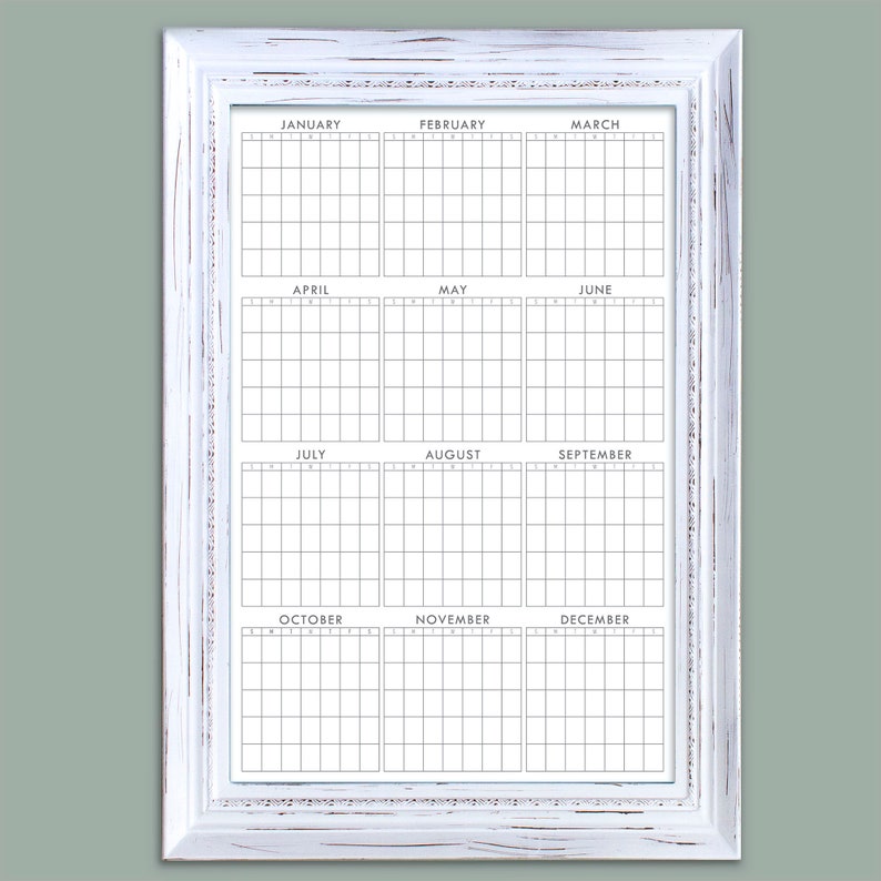 Year At A Glance Calendar Large Dry Erase 12 Month Whiteboard Etsy