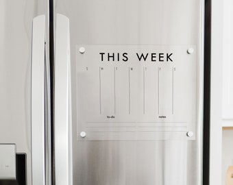 Fridge Meal Planner or Magnetic Weekly Calendar Personalized with Family Name or Custom Title  | Magnetic Dry Erase Acrylic Calendar