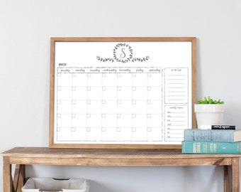 Monogram Whiteboard Dry Erase Calendar, Personalized Custom Horizontal Planner for Family Command Center calendar for 2024