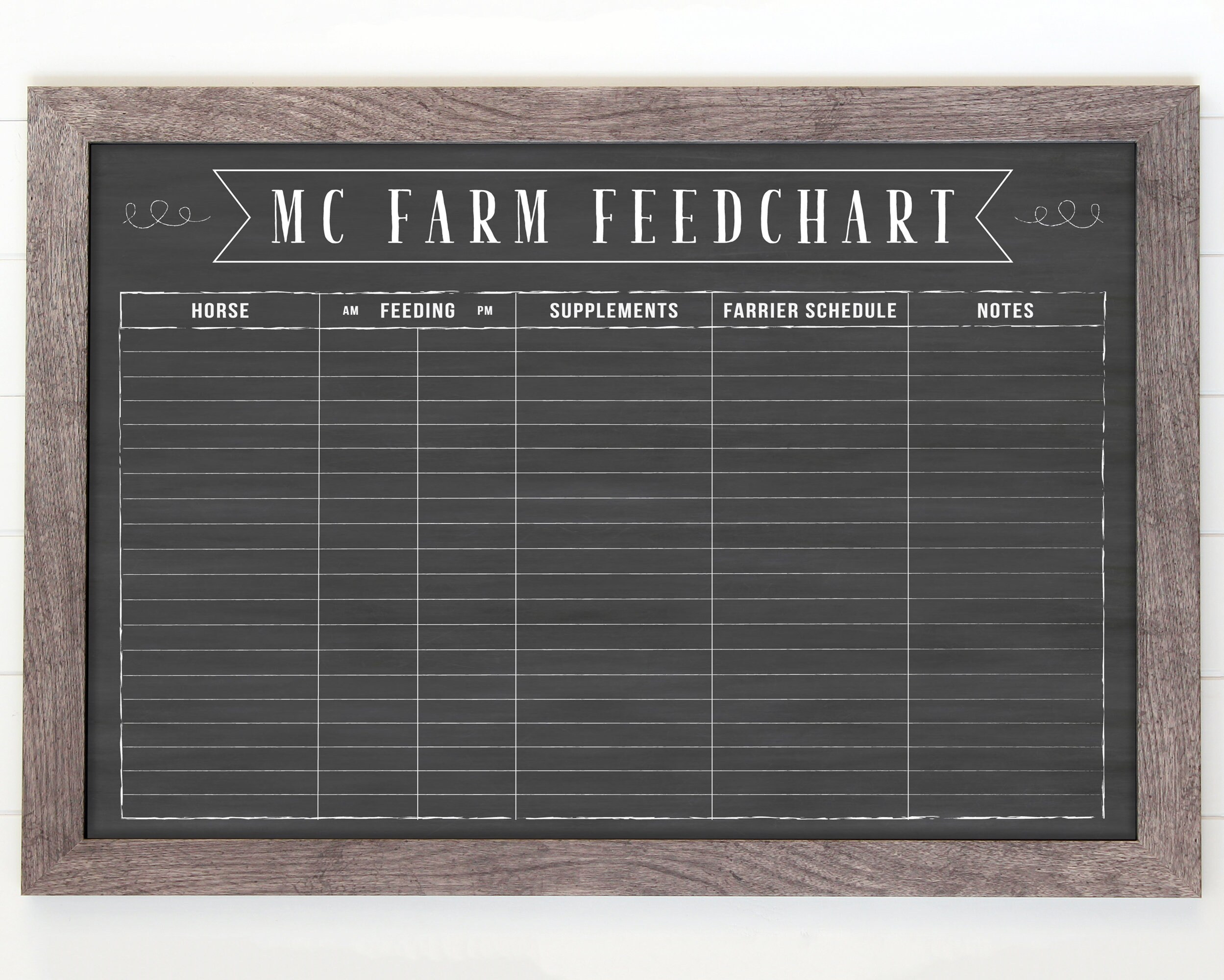 Dry Erase Horse Feed Chart Feeding Schedule for Horse Stable Etsy