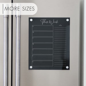 Personalized Black Acrylic Weekly Fridge Calendar, Meal Planner with List | Custom Fridge Acrylic Weekly Planner with Magnetic Hardware