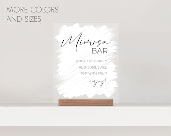 Placa de acrílico com pincelada para decoração de casamento em bar de mimosa com suporte | Placa de bar de mimosa para recepção de casamento ou chá de panela | Placas personalizadas para casamento