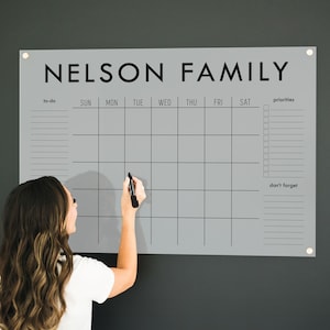 Personalized Acrylic Calendar for Wall, Frosted Colored Background,  Dry Erase Whiteboard for Home Office, Kitchen, or Family Command Center