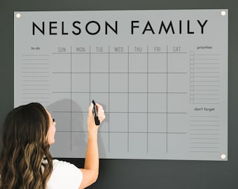 Personalized Acrylic Calendar for Wall, Frosted Colored Background,  Dry Erase Whiteboard for Home Office, Kitchen, or Family Command Center