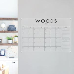 Custom Acrylic Calendar For Wall, Landscape Dry Erase Family Calendar, Acrylic Wall Calendar with Family Name, Acrylic Command Center