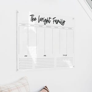 Weekly Acrylic Wall Calendar – Clear Dry Erase Planner with Cursive Title