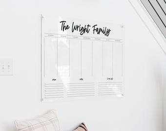 Weekly Acrylic Wall Calendar – Clear Dry Erase Planner with Cursive Title