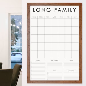 Personalized Framed Dry Erase Family Command Center Wall Calendar | Custom Reusable Family Monthly Planner, To Do List, Menu Board