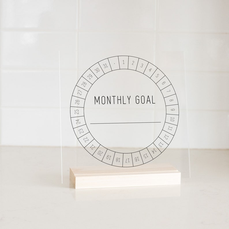 Dry Erase Monthly Goal Tracker on Acrylic with Wood stand Habit Tracker for Productivity image 2
