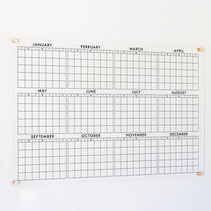 Yearly Dry Erase Acrylic Calendar, clear wall mounted minimalist calendar 3812 image 1