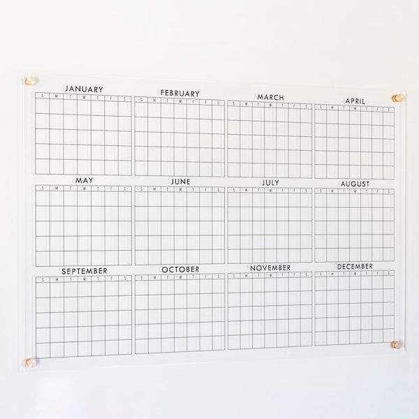 Yearly Dry Erase Acrylic Calendar, clear wall mounted minimalist calendar #3812
