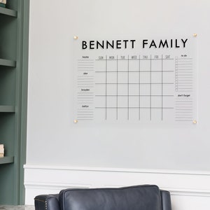 Large Acrylic Family Calendar Dry Erase Family Command Center Personalized Acrylic Calendar image 1