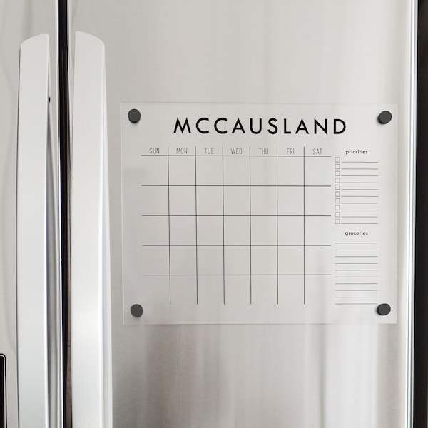 Fridge Calendar with notes section for Kitchen | Custom Magnetic Acrylic Dry Erase Calendar | More Colors and Sizes Available