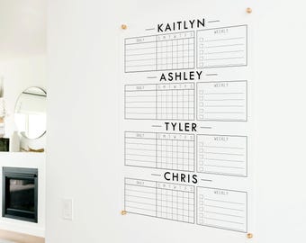 Chore Chart for Kids, Family Chore Chart, 4 Kids Chore Chart, Large Acrylic Chore Board, 4 Child Routine Chart,  Daily and Weekly Planner