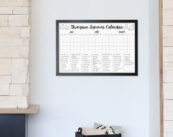 Summer Bucket List Three Month Calendar, Custom Horizontal Planner | Summer Planner for Family Available in Framed & Poster Print Options