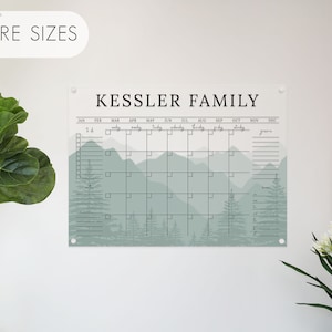 Personalized Large Acrylic Monthly Calendar for Wall | Customized Contemporary Cabin Style Dry Erase Standoff Floating Calendar