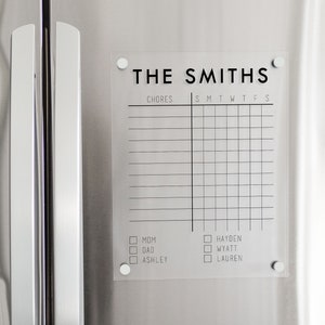 Custom Dry Erase Magnetic Fridge Acrylic Family Chore Chart | Kitchen Decor Acrylic Chore List for Kids Teens and Adults with Color Key