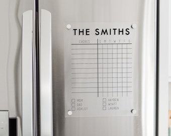 Custom Dry Erase Magnetic Fridge Acrylic Family Chore Chart | Kitchen Decor Acrylic Chore List for Kids Teens and Adults with Color Key