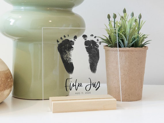 Acrylic Baby Footprint With Wood Stand Personalized Gift for Mom Footprint  Art With Your Baby's Footprints Newborn Gift 