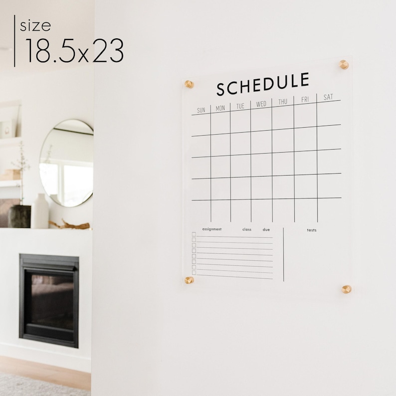 18.5x23 Acrylic school or homeschool wall calendar and schedule to mount on wall with 4 standoffs.
