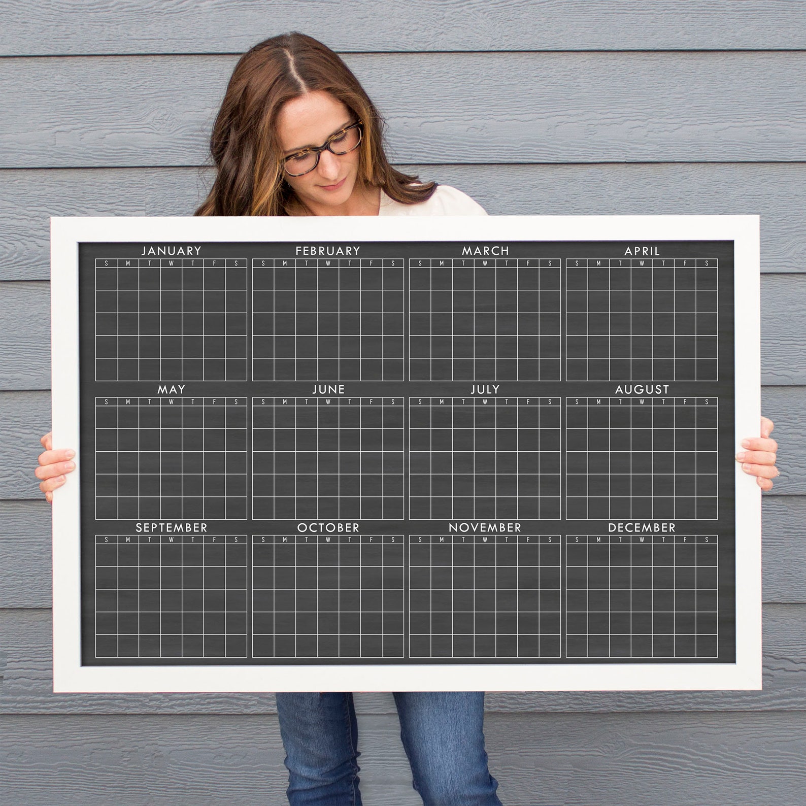12 Month Yearly Dry Erase Chalkboard Calendar 36 x Etsy