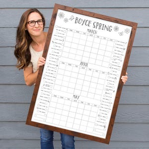 Spring Bucket List, 3 Month Calendar With Bucket List, Spring Family Wish List, Framed Dry Erase Board with Goals List, Gift For Family