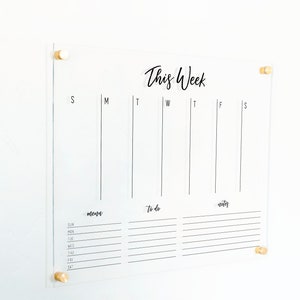 Acrylic Weekly Calendar Board for Wall Family Command Center Dry Erase Board Clear Acrylic Calendar office decor