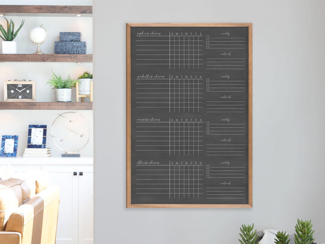 Framed Dry Erase Chalkboard Style Family Chore Chart With Four Custom ...