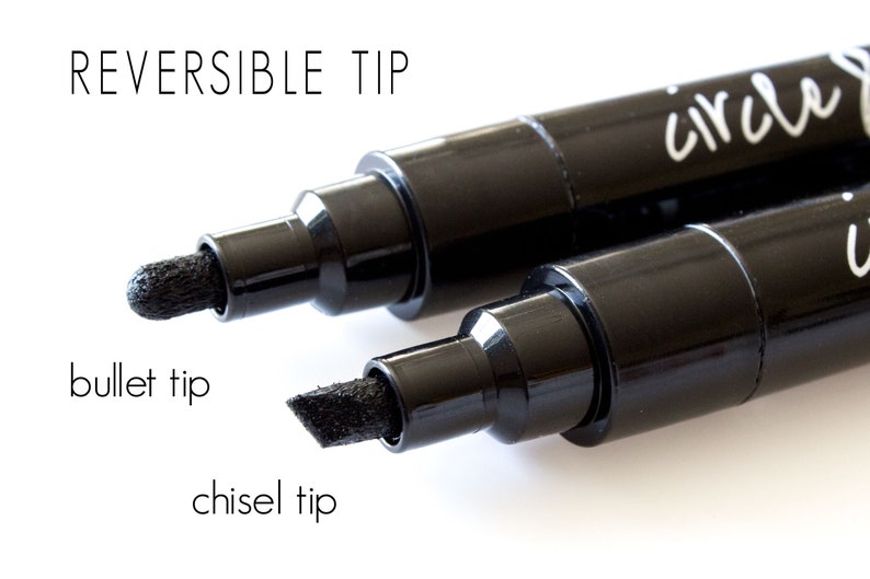 6mm Reversible tip black chalk markers has the option to switch between bullet or chisel tip.