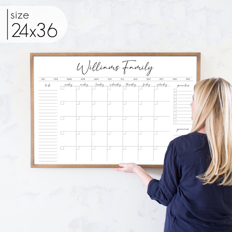 Personalized Dry Erase Wall Calendar with Custom To do list and Notes Organization Sections Large Whiteboard Calendar 24x36 - Almond
