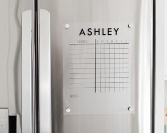 Fridge Chore Chart for Kids Personalized with Name | Magnetic Chore List Dry Erase Acrylic for Kids or Adults Magnet for Fridge