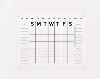 Acrylic Calendar for Wall | Dry Erase Reusable Clear Acrylic Calendar for Home or Office | 2024 Minimalist Wall Calendar