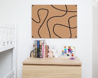 Decorative Cork Board for Wall, Abstract Minimalist Bulletin Board Design, Push Pin Board, Scandinavian Corkboard Organizer, Custom Sizes