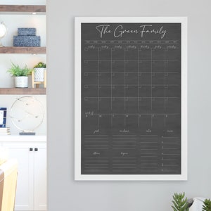 Large Framed Wall Calendar in Dry-erase Chalkboard | Personalized Family Weekly and Monthly Calendar