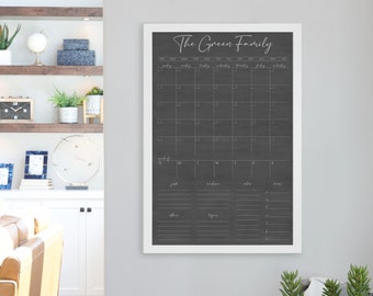 Large Framed Wall Calendar in Dry-erase Chalkboard | Personalized Family Weekly and Monthly Calendar