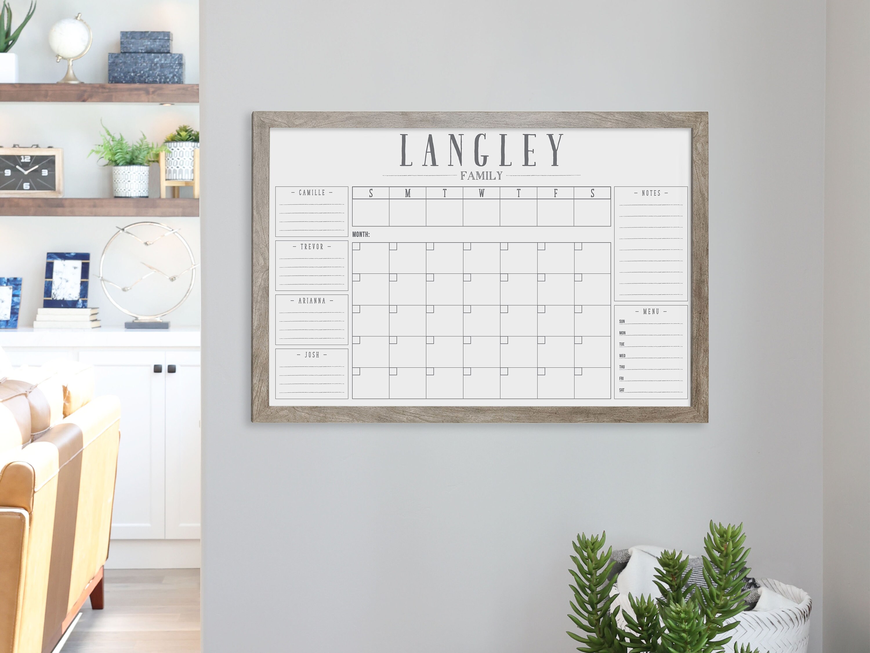 Personalized Dry Erase Chalkboard Calendar Small OR Large Size Framed  Family Command Center Organizer Horizontal 