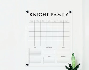 Large Modern Acrylic Wall Calendar | Family Command Center | Dry Erase Monthly Calendar