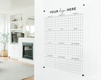 At A Glance Calendar with Logo | Dry Erase Acrylic Office Yearly Calendar for Business Planning | Logo Business Calendar for Wall