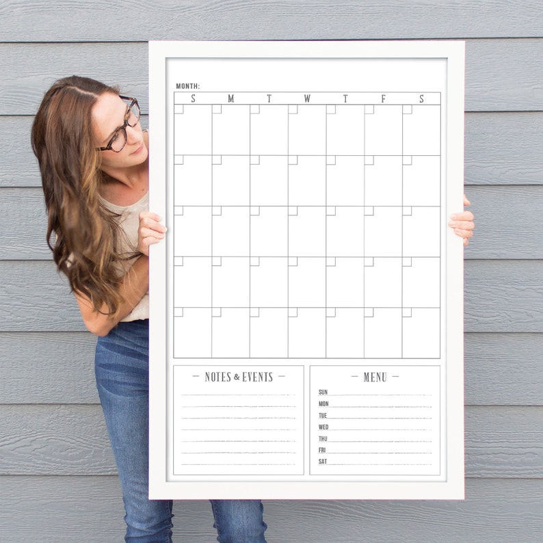 Large dry erase monthly wall calendar Framed Wall Calendar Etsy