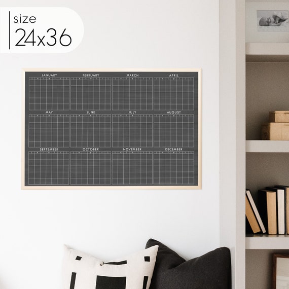12-month Yearly Dry Erase Chalkboard Calendar 36 X 24, Reusable Large Year  View Wall Calendar, 36127 - Etsy