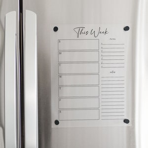 Personalized Acrylic Dry Erase Weekly Planner on Clear Acrylic | Custom Weekly Meal Planner Magnetic Board Kitchen Decor for Fridge