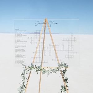 Custom Wedding Crossword Puzzle on Clear Acrylic | Large Dry Erase Wedding Crossword, Minimalist Sip and Solve Puzzle for Wedding Guests